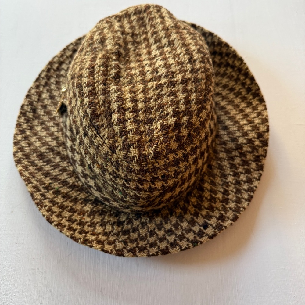 Brown Houndstooth Fedora Hat